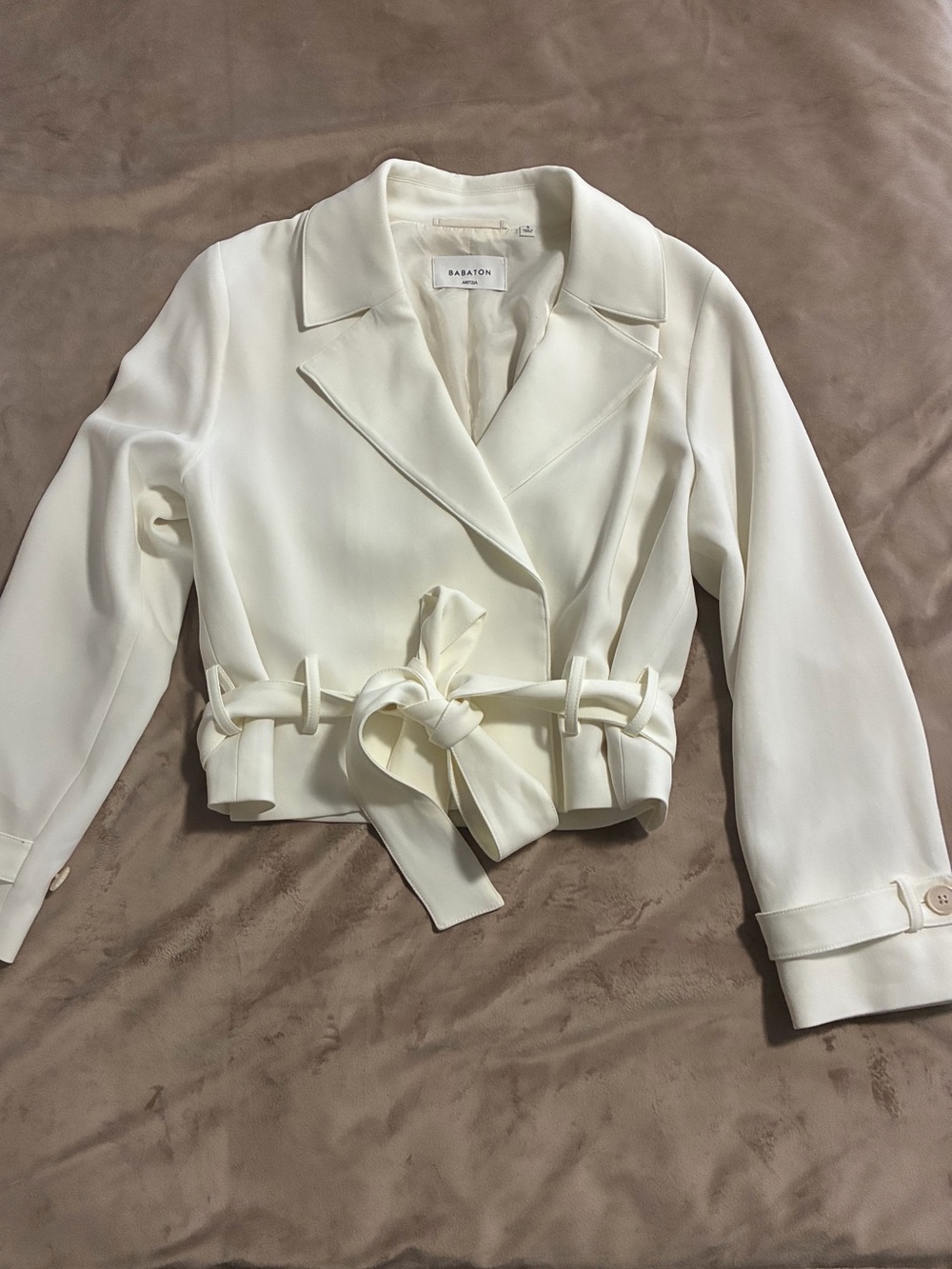 Babaton Ivory Cropped Tie-Waist Blazer